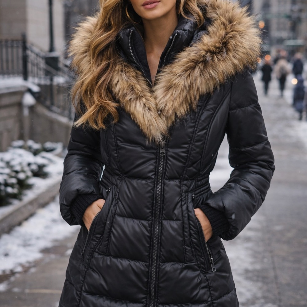 Mackage Black Puffer Coat with Fur Trim XS